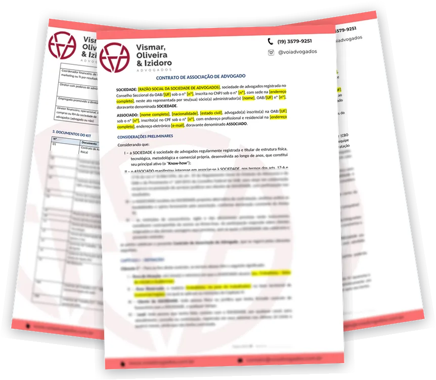 Páginas dos contratos do kit no papel timbrado da VOI Advogados